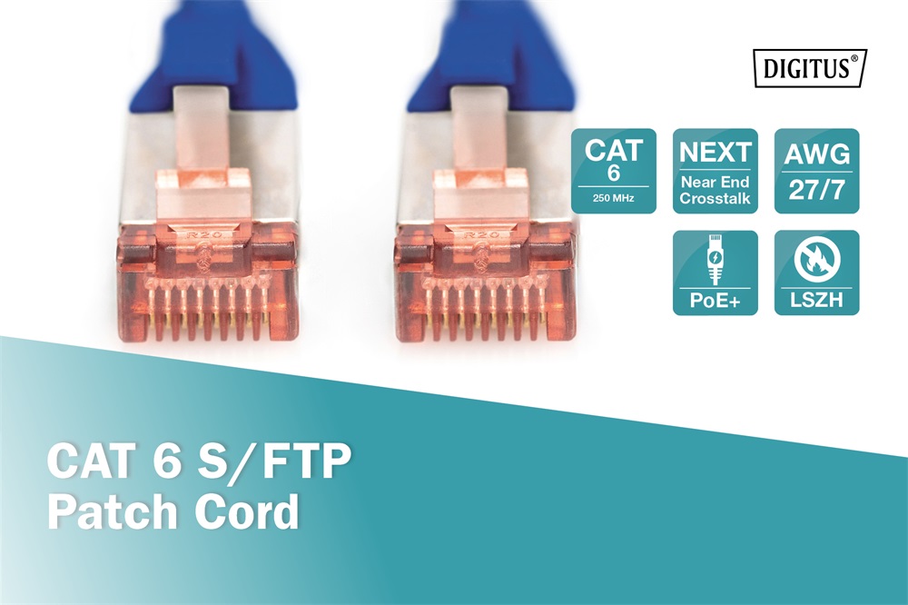 DIGITUS Cat.6 S/FTP LSZH 0,25m kék patch kábel