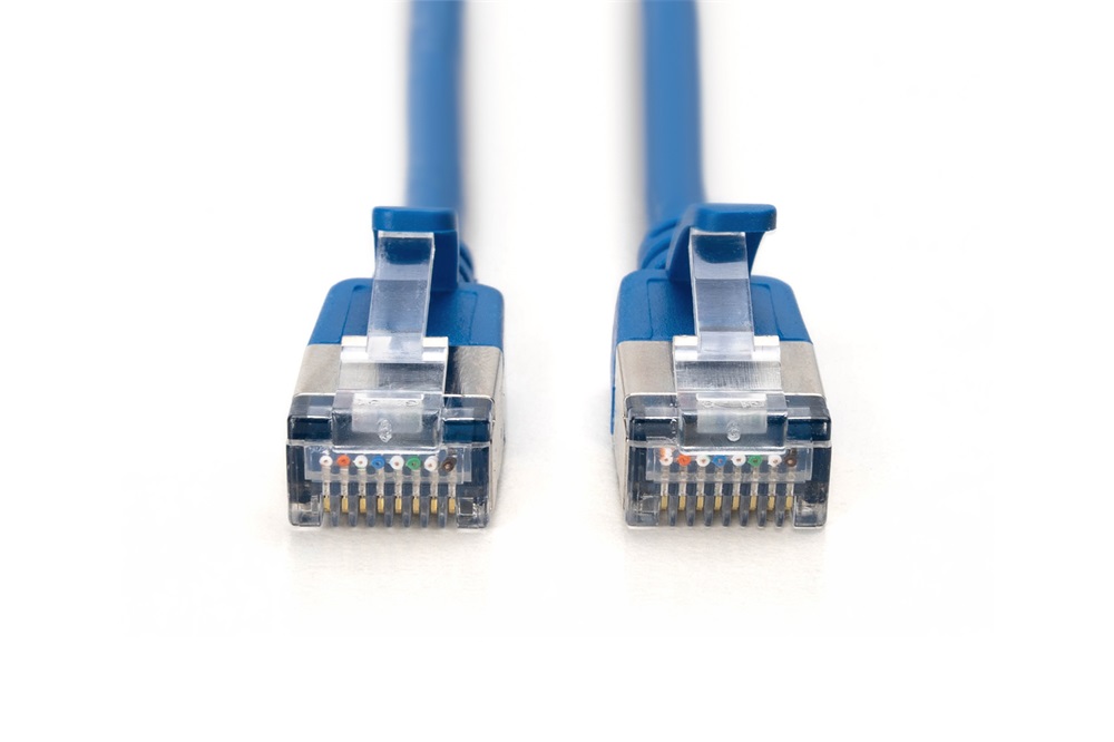 DIGITUS Cat.6A F/FTP LSZH 0,3m kék slim patch kábel