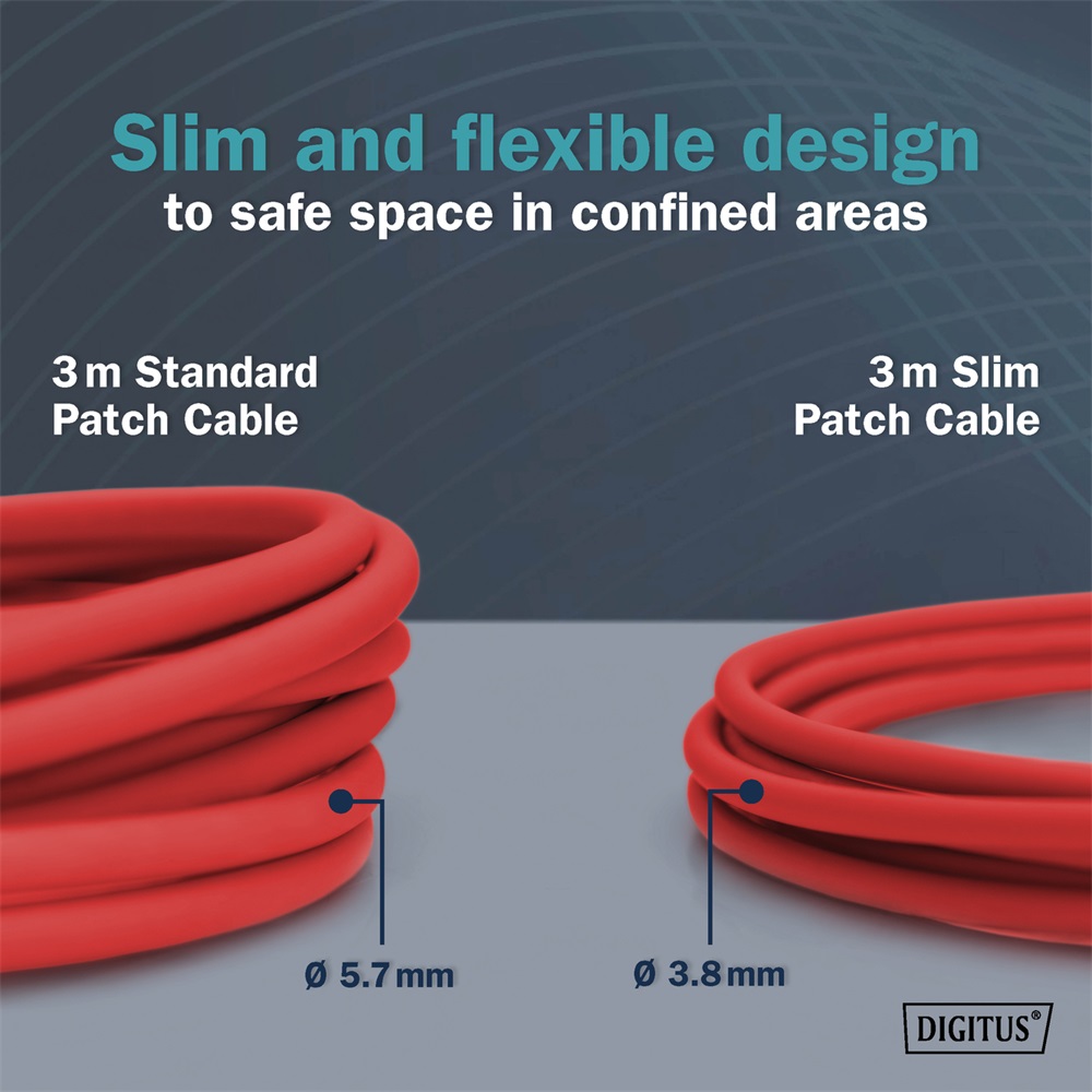 DIGITUS Cat.6A F/FTP LSZH 0,3m piros slim patch kábel