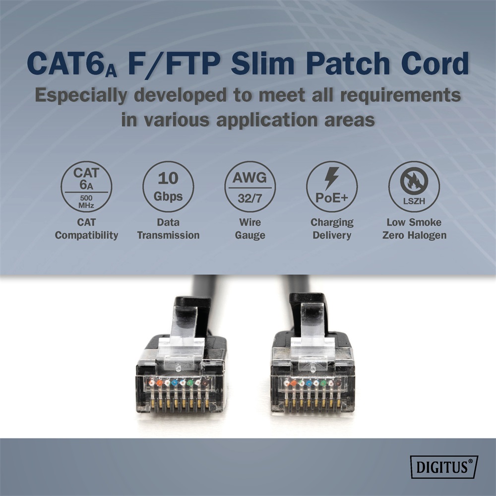 DIGITUS Cat.6A F/FTP LSZH 0,5m fekete slim patch kábel