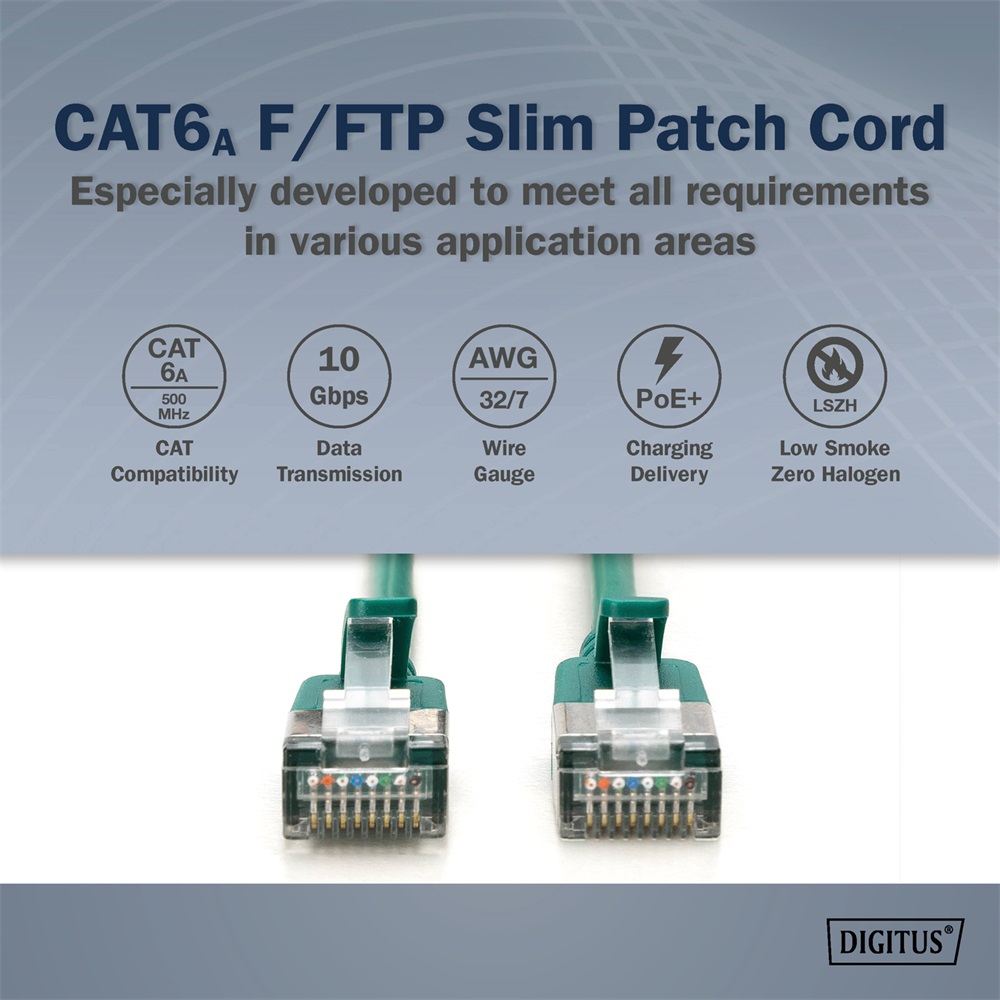 DIGITUS Cat.6A F/FTP LSZH 2m zöld slim patch kábel