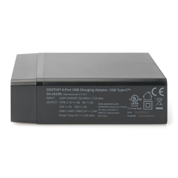 DIGITUS DA-10195 Univerzális 4 port USB Type-A/Type-C 72W töltőadapter