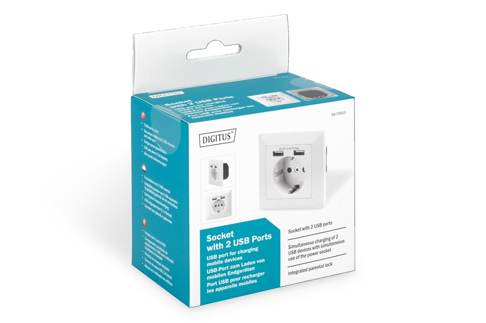 DIGITUS DA-70613 2xUSB 250V schuko süllyesztett fali aljzat