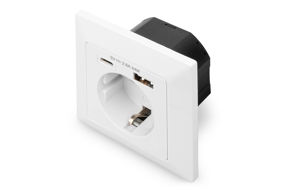 DIGITUS DA-70615 1x USB Type-C 1x Type-A 250V schuko süllyesztett fali aljzat