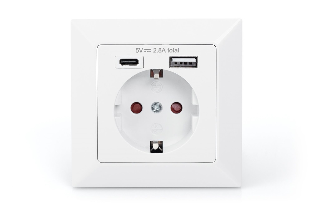 DIGITUS DA-70615 1x USB Type-C 1x Type-A 250V schuko süllyesztett fali aljzat