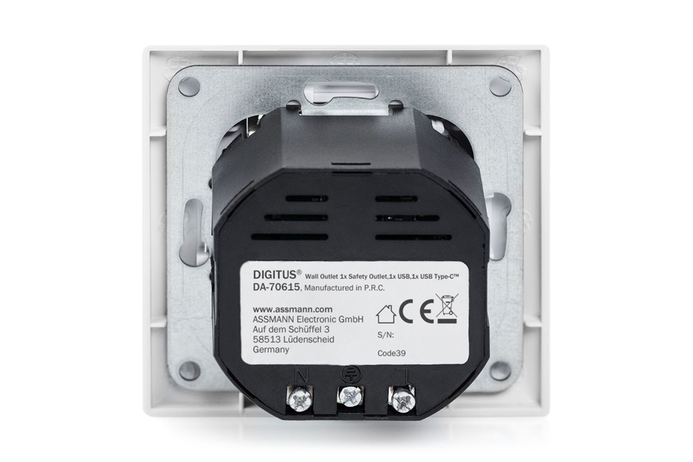 DIGITUS DA-70615 1x USB Type-C 1x Type-A 250V schuko süllyesztett fali aljzat
