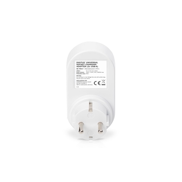 DIGITUS DA-70617 Univerzális 2 port USB Type-A 1x schuko töltőadapter