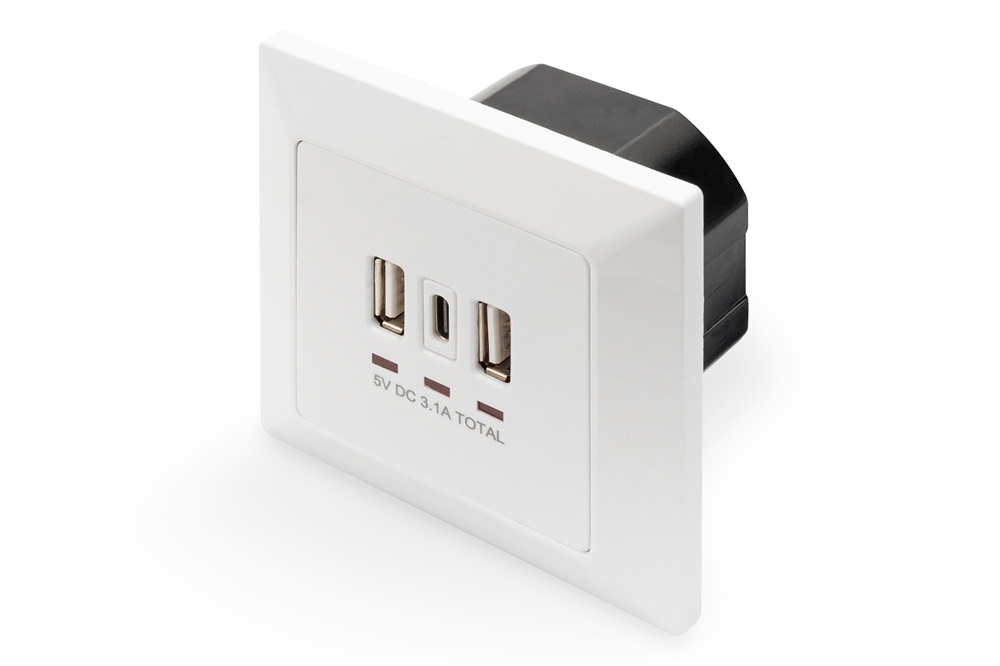 DIGITUS DA-70618 1x USB Type-C 2x Type-A 250V schuko süllyesztett fali aljzat