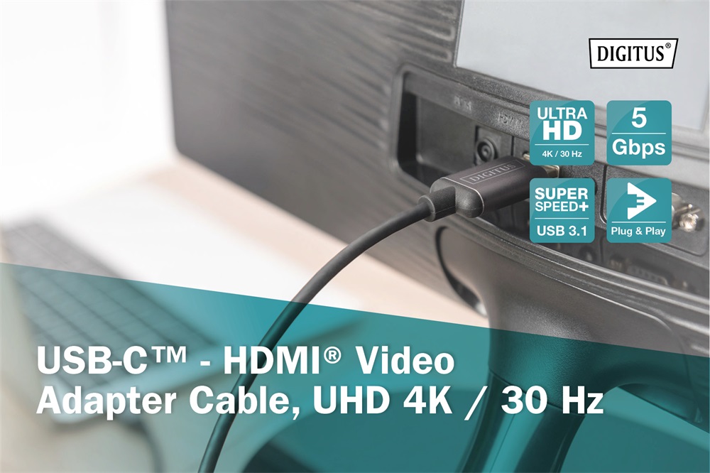 DIGITUS DA-70821 USB C - HDMI A 1,8m szürke video átalakító kábel