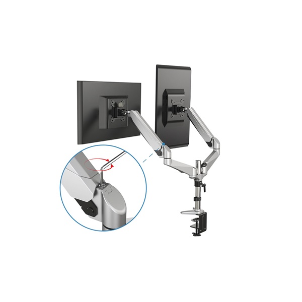 DIGITUS DA-90353 C-bilincses gázrugós univerzális (VESA 75 / 100) 2-es ezüst monitor tartó konzol