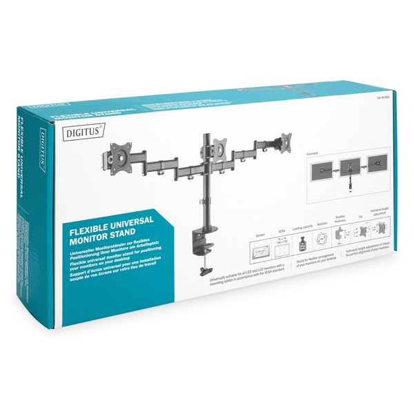 DIGITUS DA-90362 C-bilincses univerzális (VESA 75 / 100) 3-as fekete monitor tartó konzol