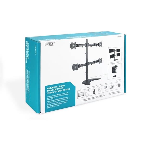 DIGITUS DA-90364 C-bilincses (VESA 75 / 100) univerzális 4-es fekete monitor állvány