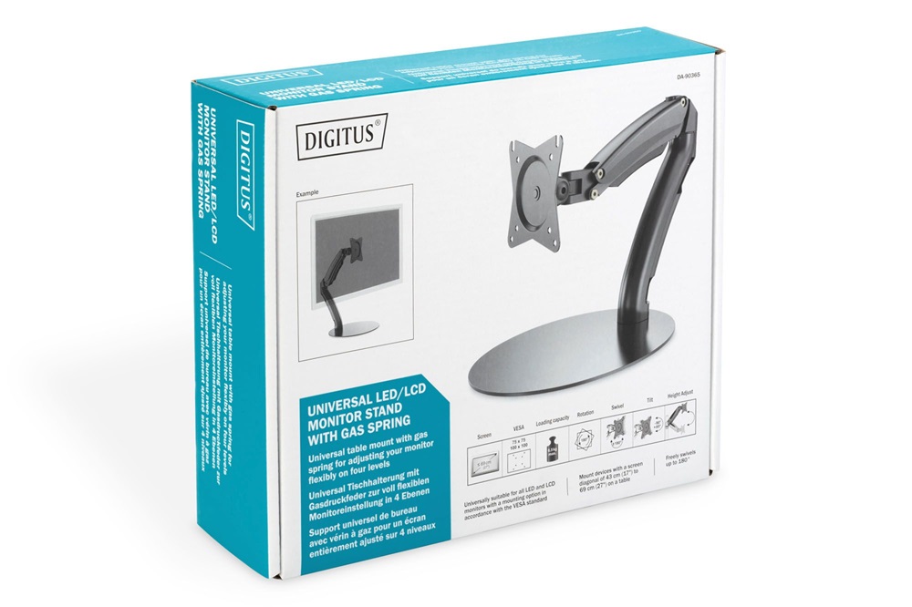 DIGITUS DA-90365 C-bilincses gázrugós (VESA 75 / 100) fekete monitor tartó állvány