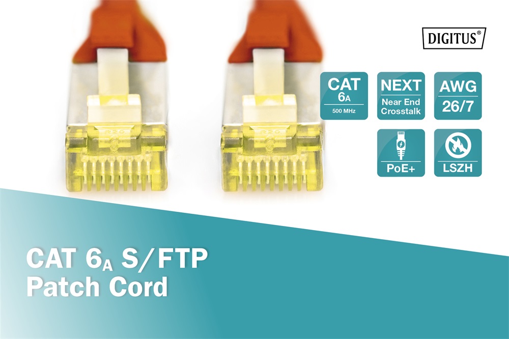 DIGITUS DIGITUS Cat.6A S/FTP LSZH 0,25m piros patch kábel