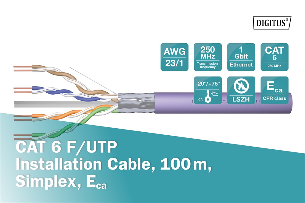 DIGITUS DK-1623-VH-1 Cat.6 F/UTP 250MHz Eca LSZH 100m lila fali kábel