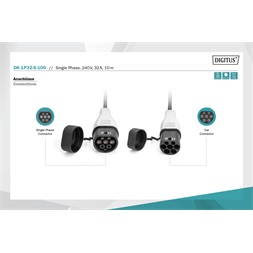 DIGITUS DK-1P32-S-100 Egyfázisú Type 2 to Type 2 230V 32A Elektromos autó spirál töltőkábel 10m