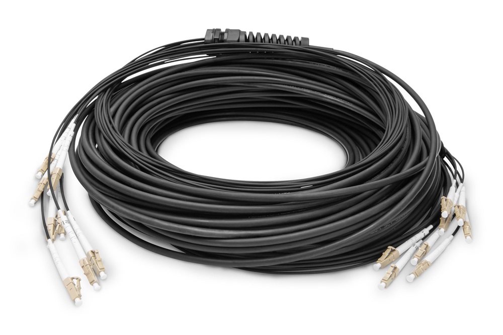 DIGITUS DK-24338U100BK-BBB 8 szálas 8x LC/UPC 50/125 multimodusú OM4 Dca kültéri/beltéri előszerelt optikai kábel 100m