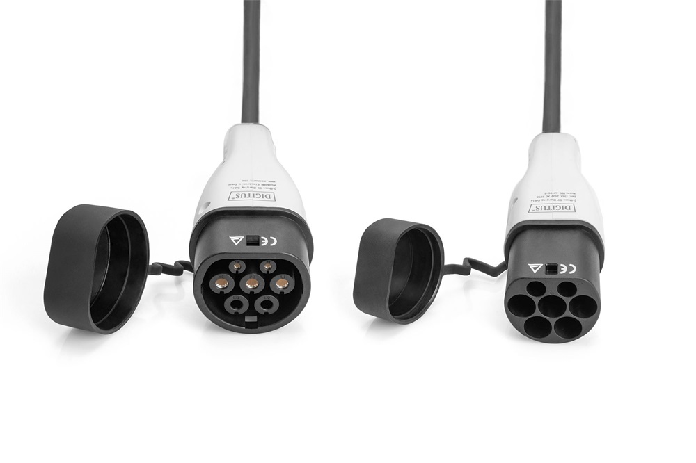 DIGITUS DK-3P32-S-075 Háromfázisú type 2 400V 32A Elektromos autó spirál töltőkábel 7,5m