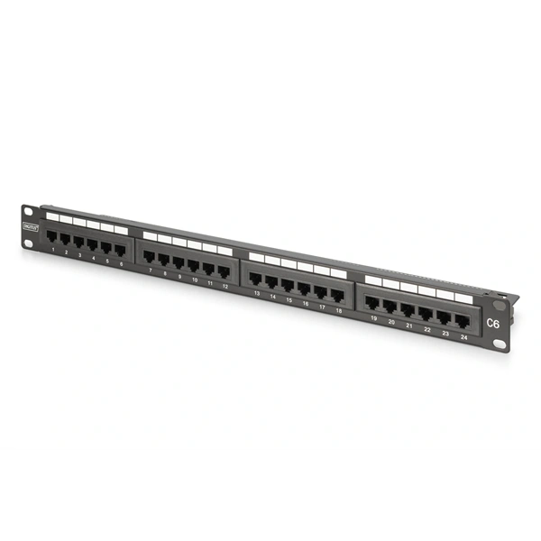DIGITUS DN-91624U-CR 19" 1U 24port Cat.6 kompakt fekete árnyékolatlan Patch Panel