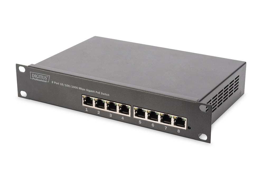 DIGITUS DN-95317 10" 8x GbE Lan Poe (80W) nem menedzselhető Switch