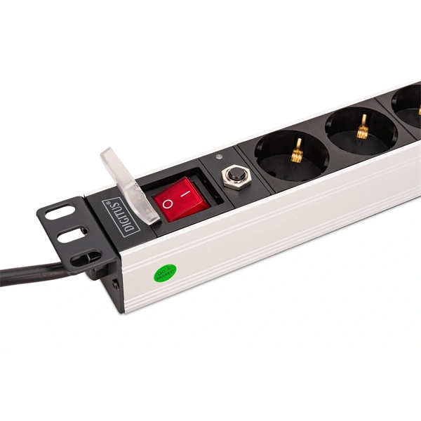 DIGITUS DN-95436 19" 1U PDU 250V 16A 8xCEE7/3 aljzat CEE7/7 csatlakozó kapcsolóval túlterhelés védelemmel 2M elosztósor