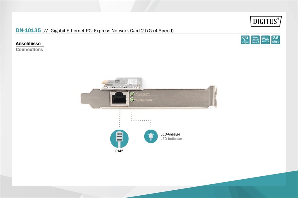 DIGITUS DN-10135 PCIe hálózati kártya Belső Ethernet 2.5G (4-Speed)