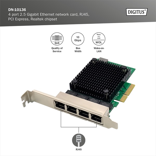 DIGITUS DN-10136 4 port PCI Express hálózati kártya Belső Ethernet 2.5 Gbit/s