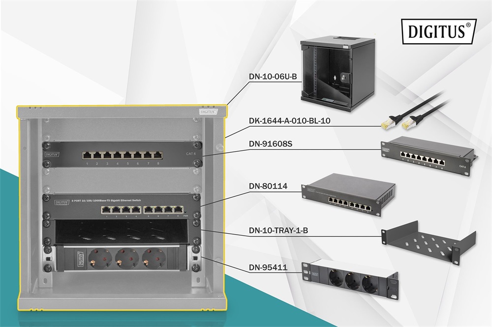 DIGITUS DN-10-SET-1-B 10" Komplett hálózati fekete rack szekrény készlet
