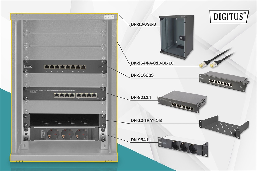 DIGITUS DN-10-SET-2-B 10" Komplett hálózati fekete rack szekrény készlet