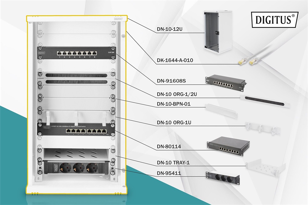 DIGITUS DN-10-SET-3 10" Komplett hálózati fekete rack szekrény készlet