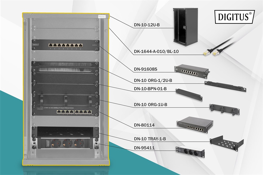 DIGITUS DN-10-SET-3-B 10" Komplett hálózati fekete rack szekrény készlet