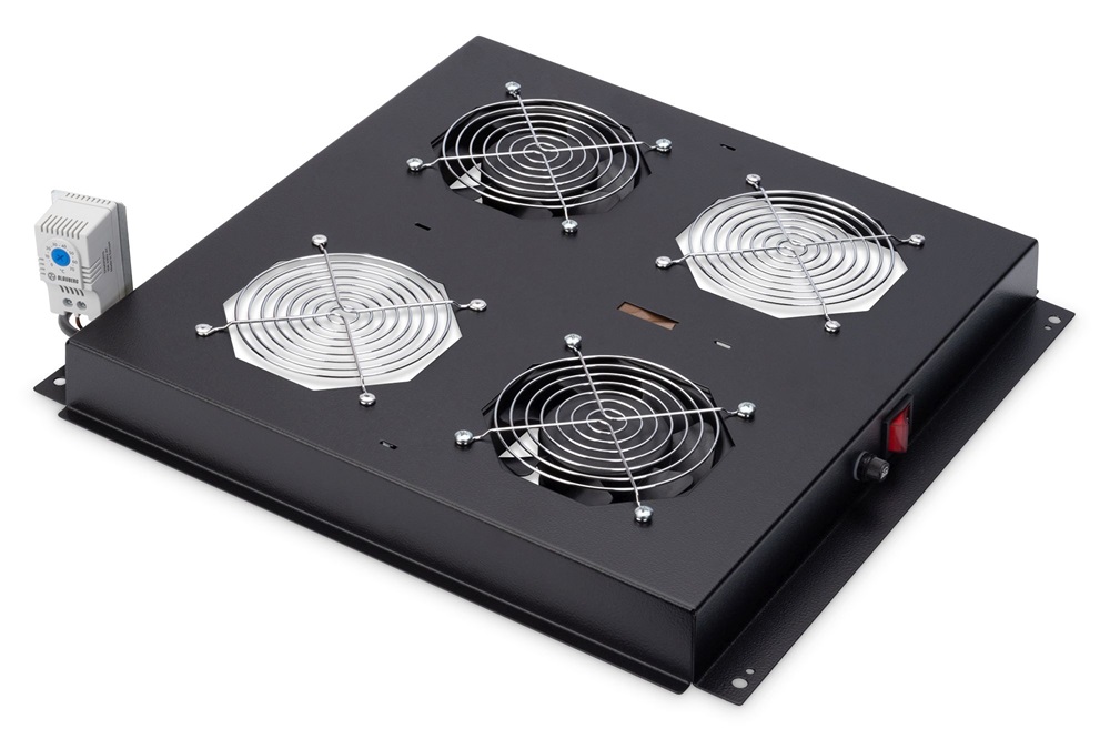 DIGITUS DN-19 FAN-2-B-N 2-es termosztátos fekete tetőventilátor Unique/Dynamic Basic rackszekrényhez