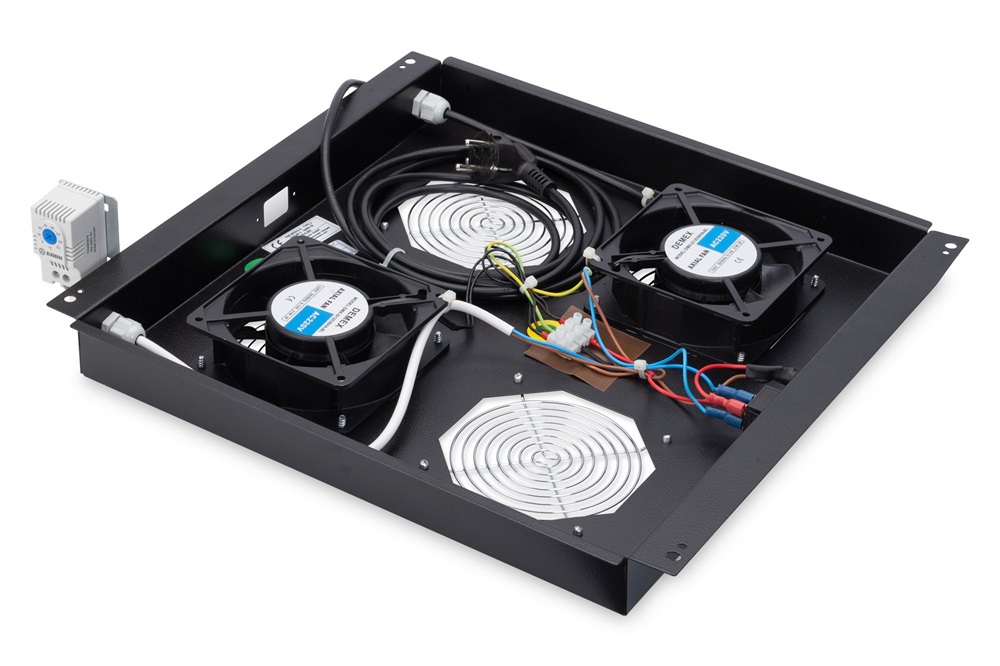 DIGITUS DN-19 FAN-2-B-N 2-es termosztátos fekete tetőventilátor Unique/Dynamic Basic rackszekrényhez