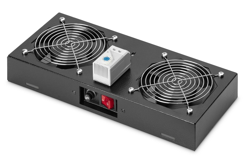 DIGITUS DN-19 FAN-2-WM-T-SW 2-es termosztátos fekete tetőventilátor Unique/Dynamic/SOHO rackszekrényhez