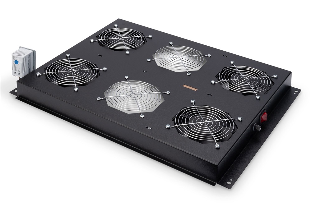DIGITUS DN-19 FAN-4-SRV-B  4-es termosztátos fekete tetőventilátor Unique szerverszekrényhez