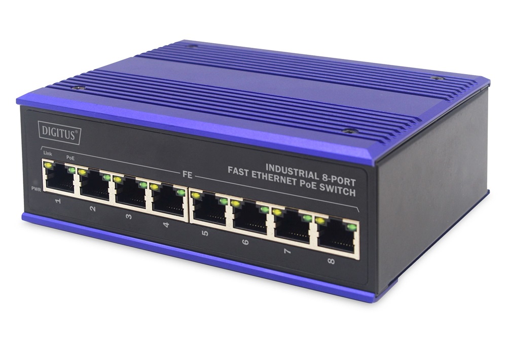 DIGITUS DN-650108 8x 10/100Mbps FE Lan port PoE 200W nem menedzselhető ipari switch