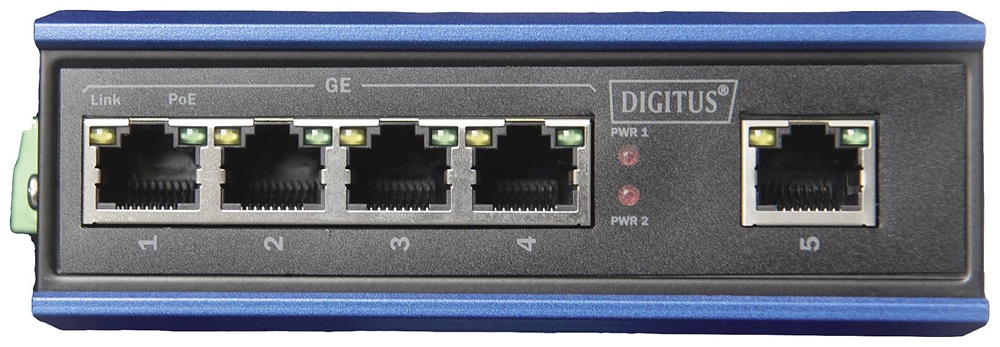 DIGITUS DN-651120 4-port PoE 1-port uplink 802.3at DIN sínre szerelhető ipari switch