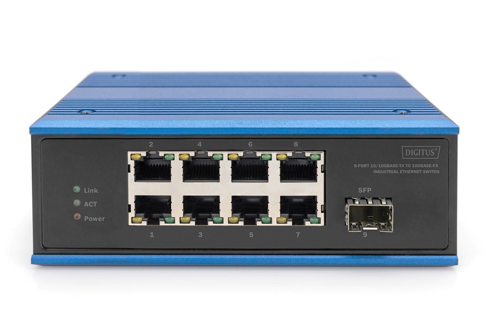 DIGITUS DN-651132 8x 10/100Mbps FE Lan port 1x SFP port nem menedzselhető ipari switch