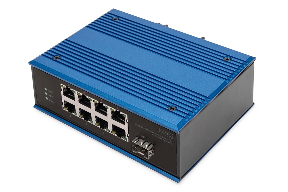 DIGITUS DN-651133 8x 10/100Mbps FE Lan port 1x SFP port PoE 200W nem menedzselhető ipari switch