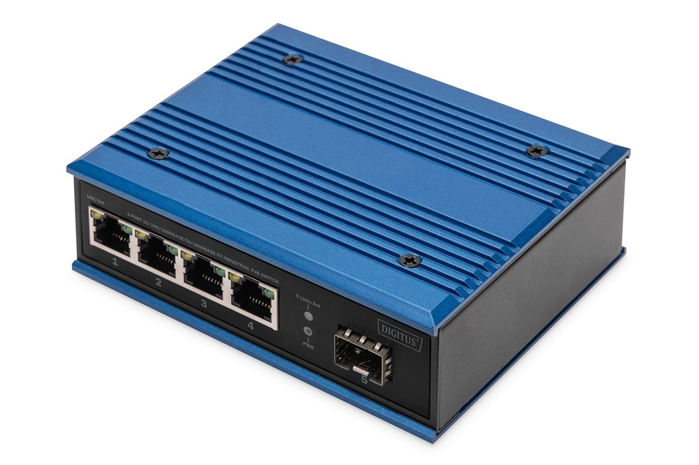 DIGITUS DN-651135 4x GbE Lan port 1x SFP port PoE 100W nem menedzselhető ipari switch