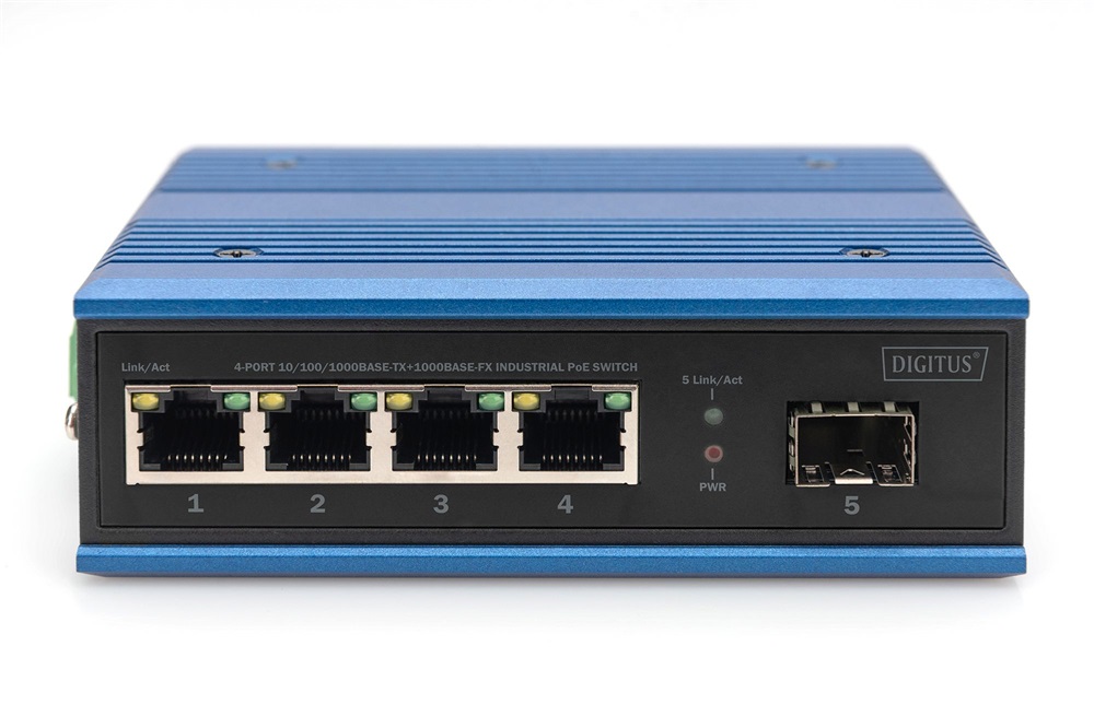 DIGITUS DN-651135 4x GbE Lan port 1x SFP port PoE 100W nem menedzselhető ipari switch
