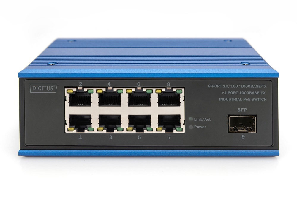 DIGITUS DN-651137 8x GbE Lan port 1x SFP port PoE 200W nem menedzselhető ipari switch