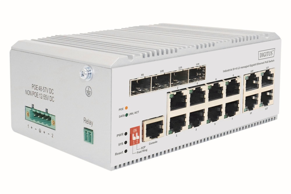 DIGITUS DN-651139 12x GbE Lan port 4x SFP port menedzselhető ipari switch