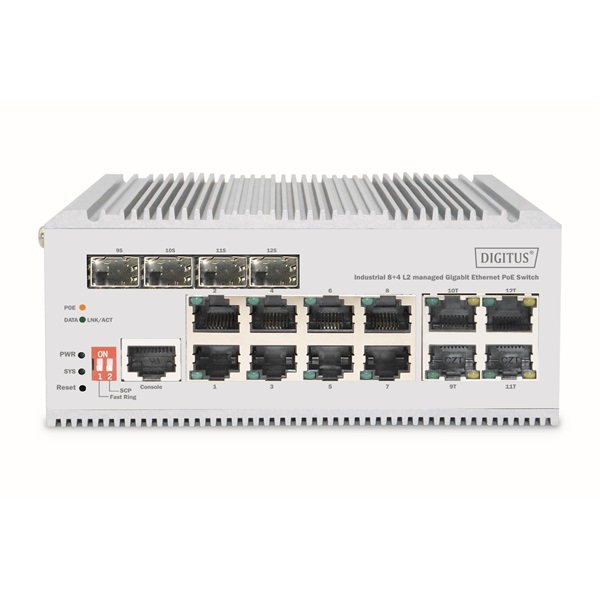 DIGITUS DN-651139 12x GbE Lan port 4x SFP port menedzselhető ipari switch