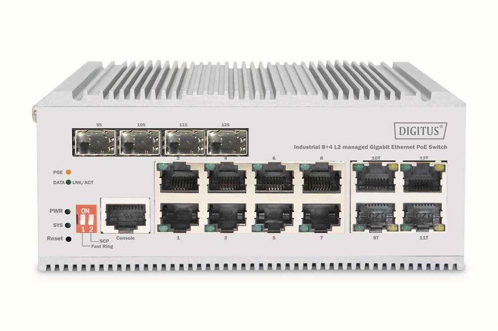 DIGITUS DN-651139 12x GbE Lan port 4x SFP port menedzselhető ipari switch