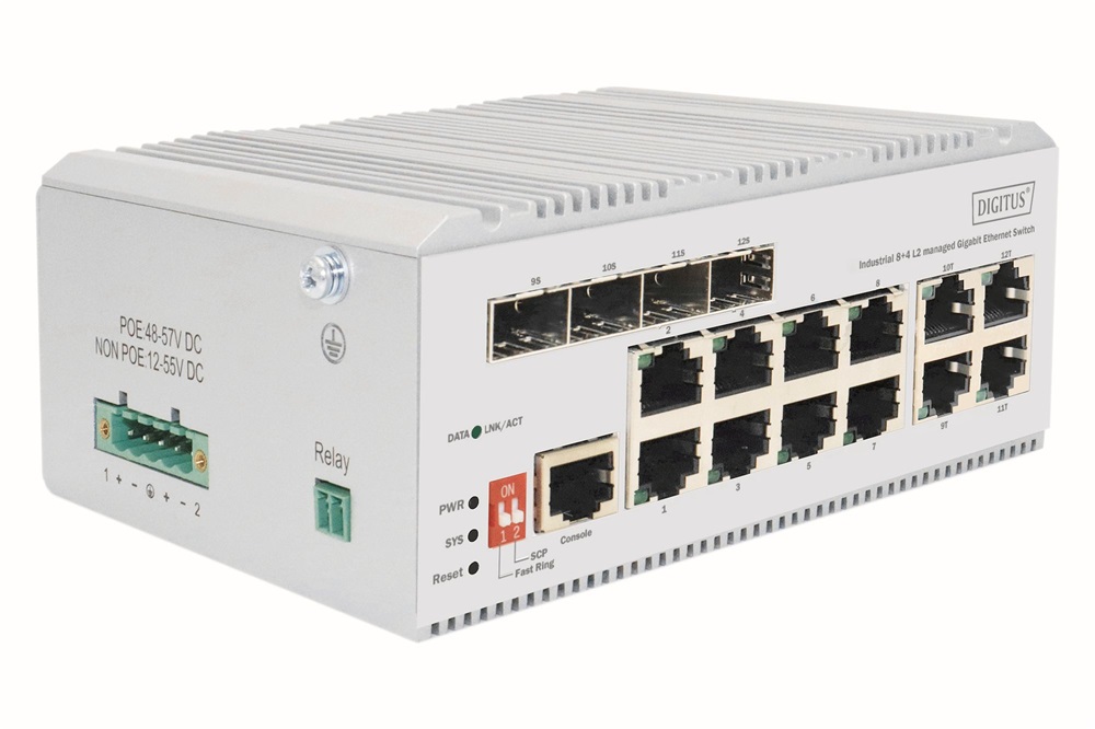 DIGITUS DN-651145 12x GbE Lan port 4x SFP port menedzselhető ipari switch