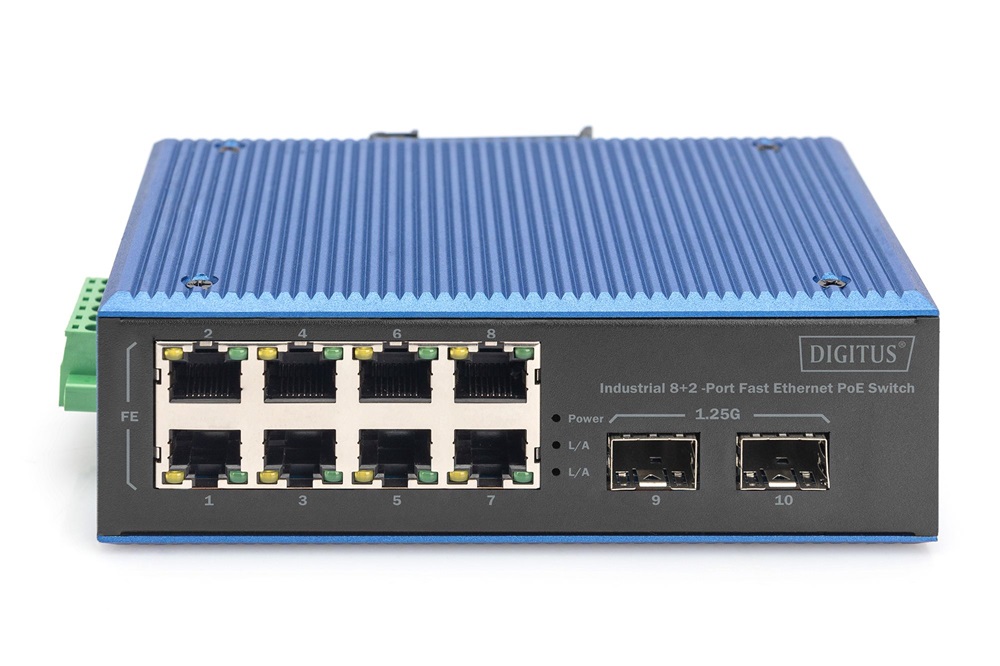 DIGITUS DN-651147 8x 10/100Mbps FE Lan port 2x SFP port PoE 200W  menedzselhető ipari switch