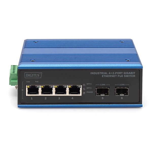 DIGITUS DN-651149 4x GbE Lan port 2x SFP PoE 100W port menedzselhető ipari switch
