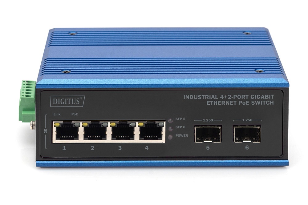 DIGITUS DN-651149 4x GbE Lan port 2x SFP PoE 100W port menedzselhető ipari switch