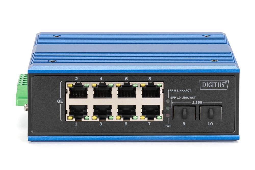 DIGITUS DN-651151 8x GbE PoE LAN (200W) 2x SFP port nem menedzselhető ipari PoE switch